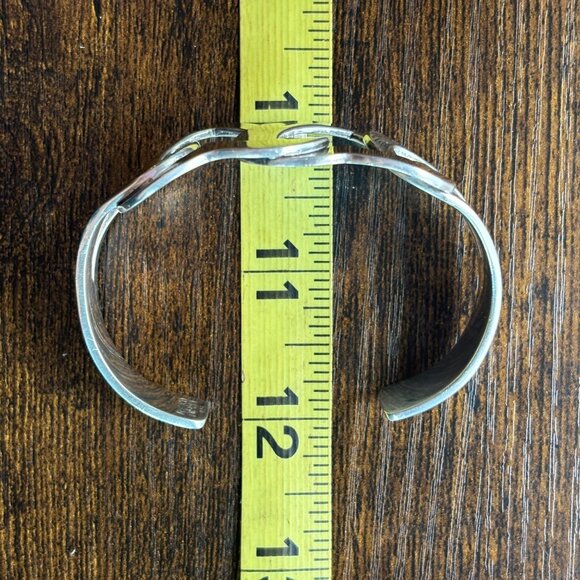 VTG Solid Sterling Silver 925 Heart Link Open Cuff Bracelet Size 7.5" Fit - Picture 12 of 14